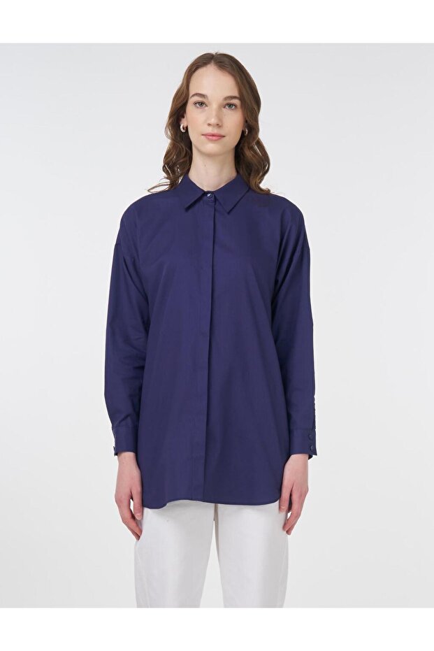 Basic Pamuklu Gömlek Lacivert - 1