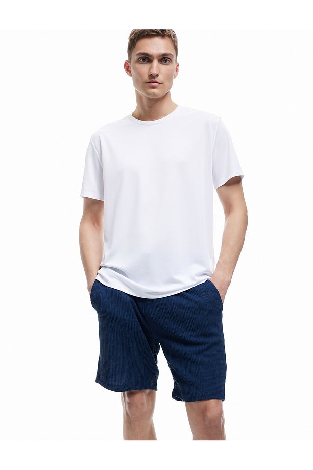 Dokulu Oversize Bermuda Beli Bağcıklı Spor Şort - 1
