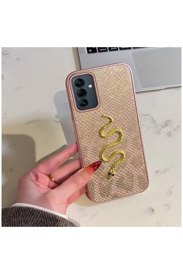 Samsung Galaxy A25 5g Compatible Case Gold Detailed Serpent Silicone Case Rose Gold