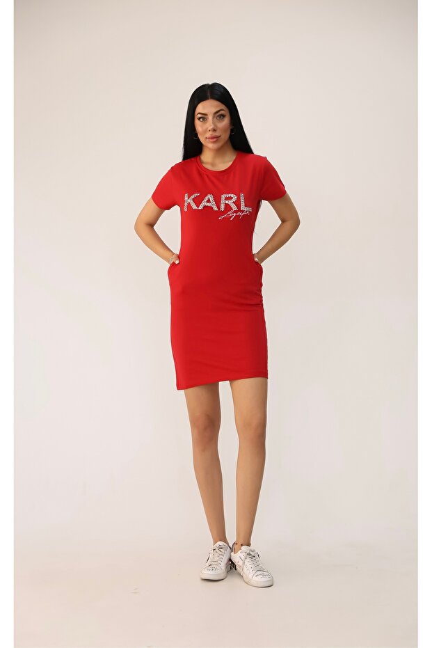 Women's Short Sleeve Stone Printed Dress 9771