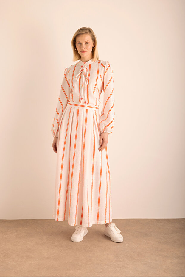 Çizgili Pileli Etek - 1