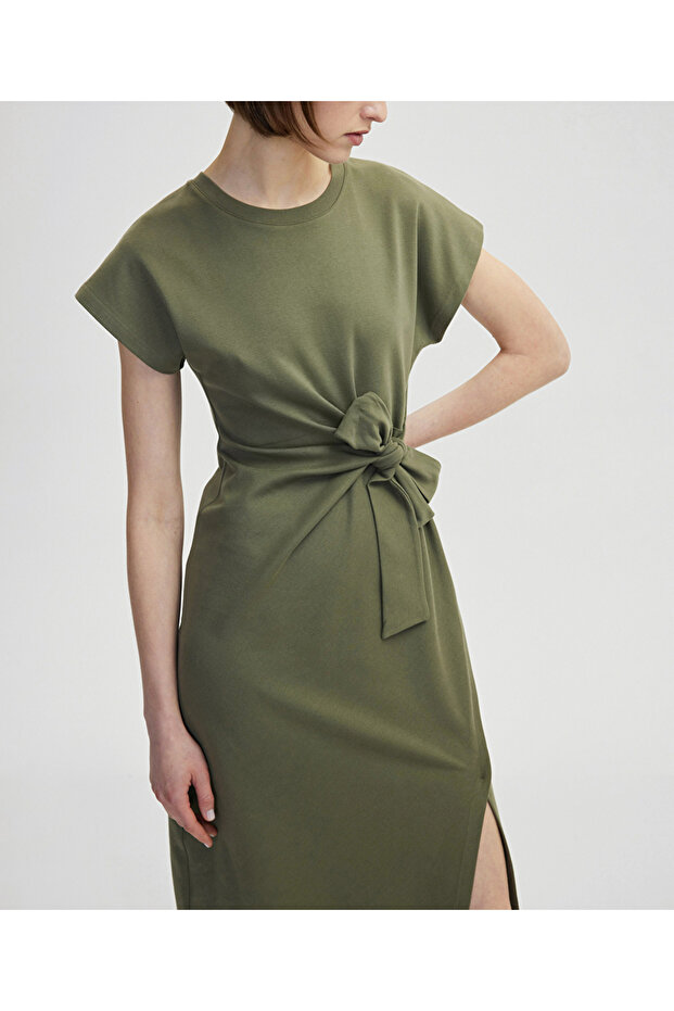 Bağlamalı penye elbise - 5