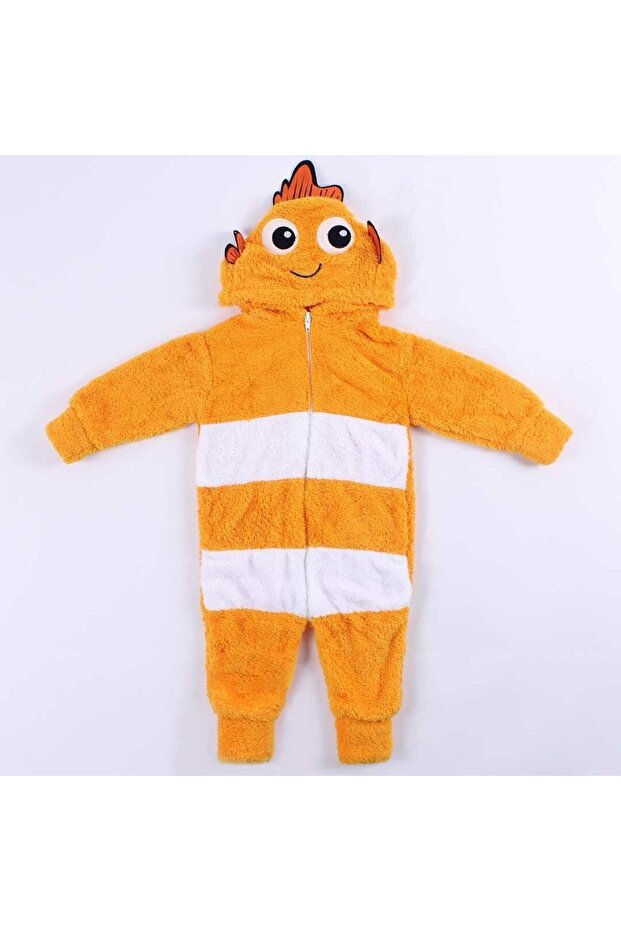 Unisex Fleece Yellow Hooded Fish Plush Welsoft Jumpsuit