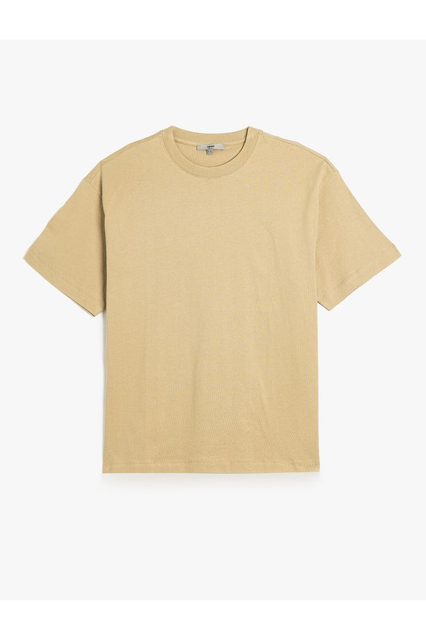 Kısa Kollu Pamuklu Bisiklet Yaka Basic Oversize Tişört - 1