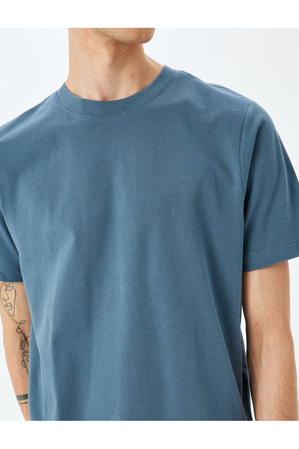 Pamuklu Bisiklet Yaka Regular Fit Kısa Kollu Basic Tişört - 5