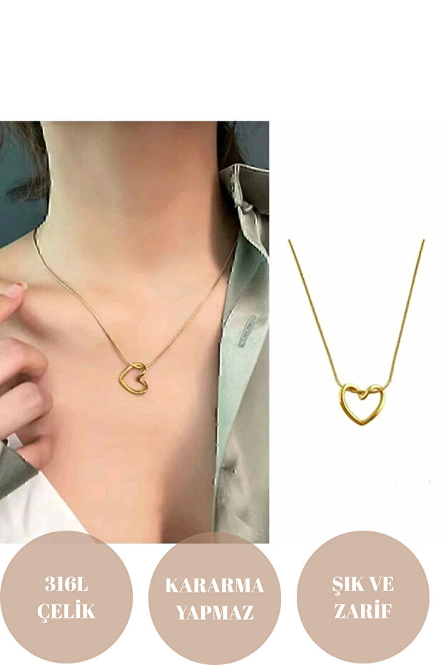 Çelik Kalp Model Kadın Kolye - 1
