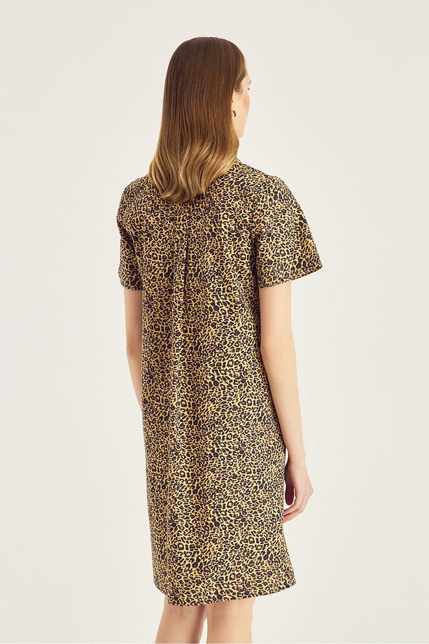 Leopar Desen Poplin Elbise - 6