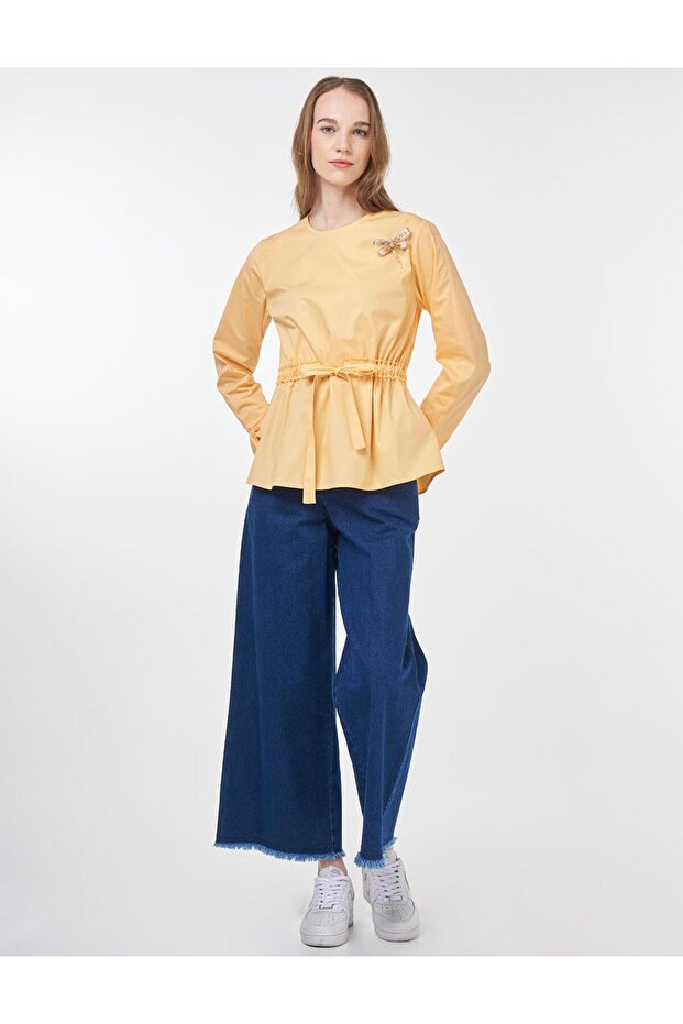 بلوزة بروش برباط الخصر برتقالية - 2