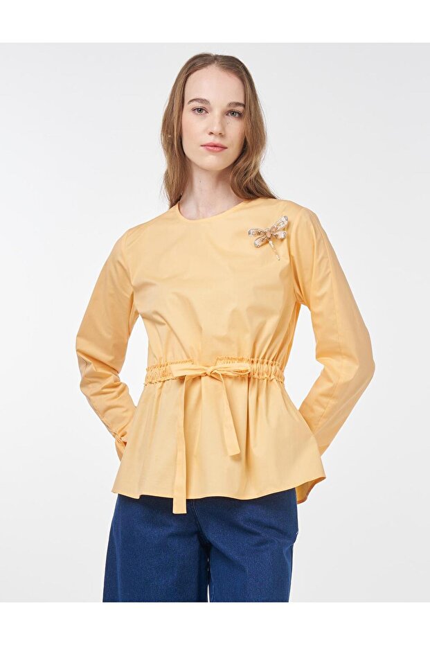 بلوزة بروش برباط الخصر برتقالية - 1