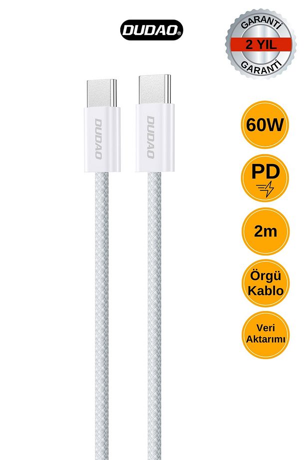 L6C 60W USB-C to USB-C PD Hızlı Şarj ve Data Kablosu (2 Metre, Örgü) - 1