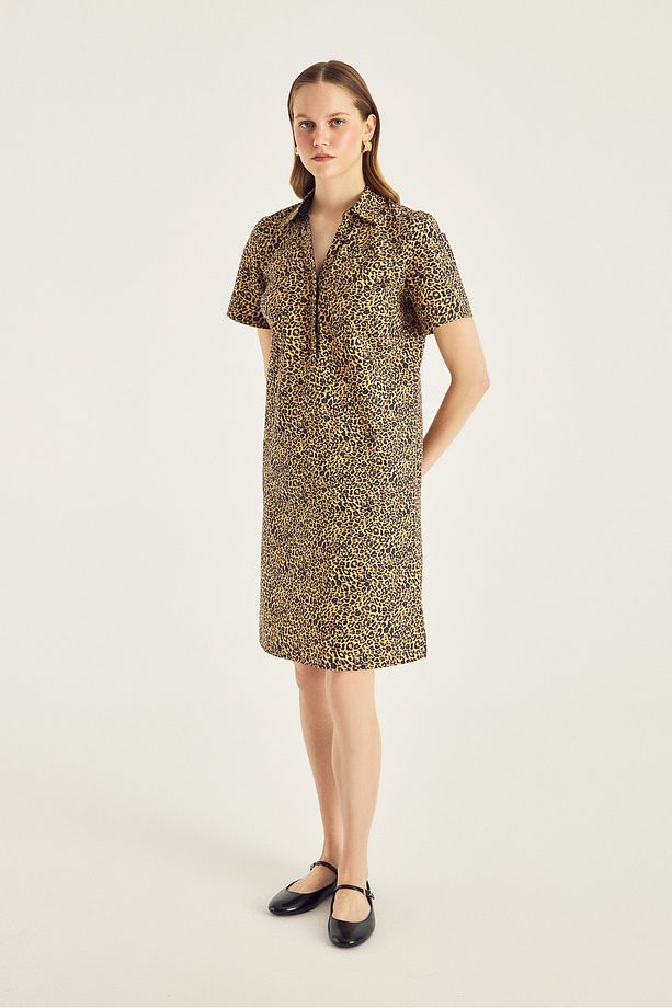 Leopar Desen Poplin Elbise - 5
