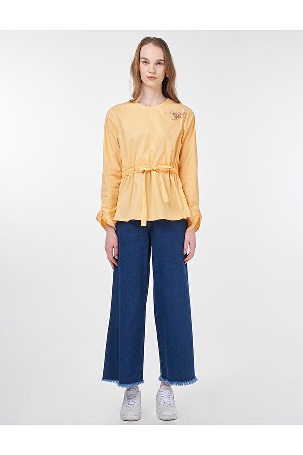 بلوزة بروش برباط الخصر برتقالية - 3