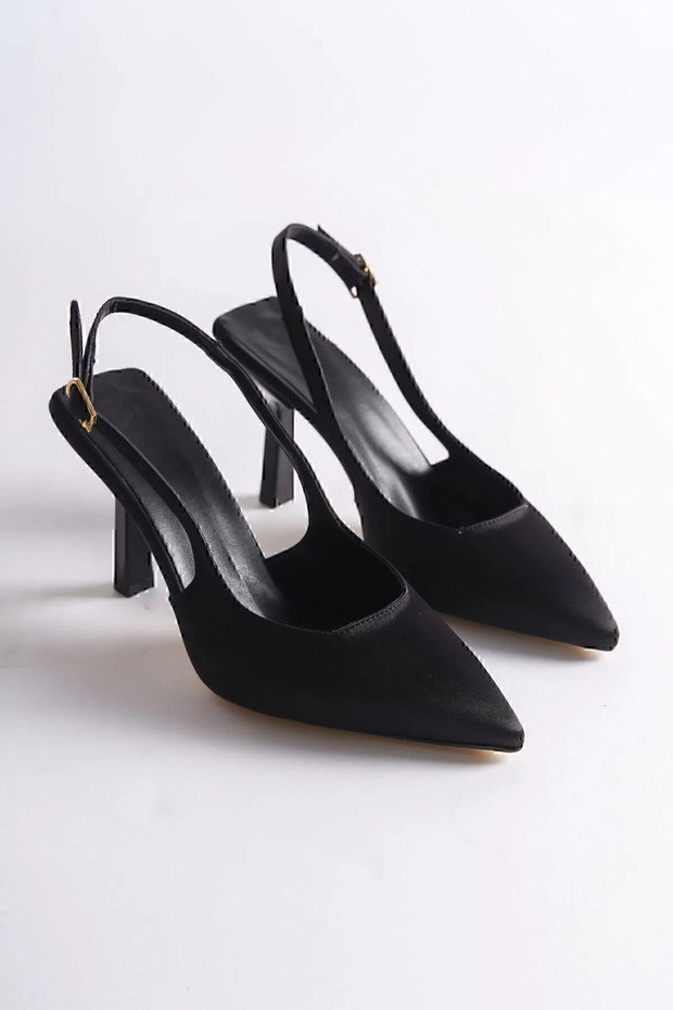Satin Stiletto Pointed Toe Back Strapped Open Heel Daily Comfortable Women's Heeled Shoes