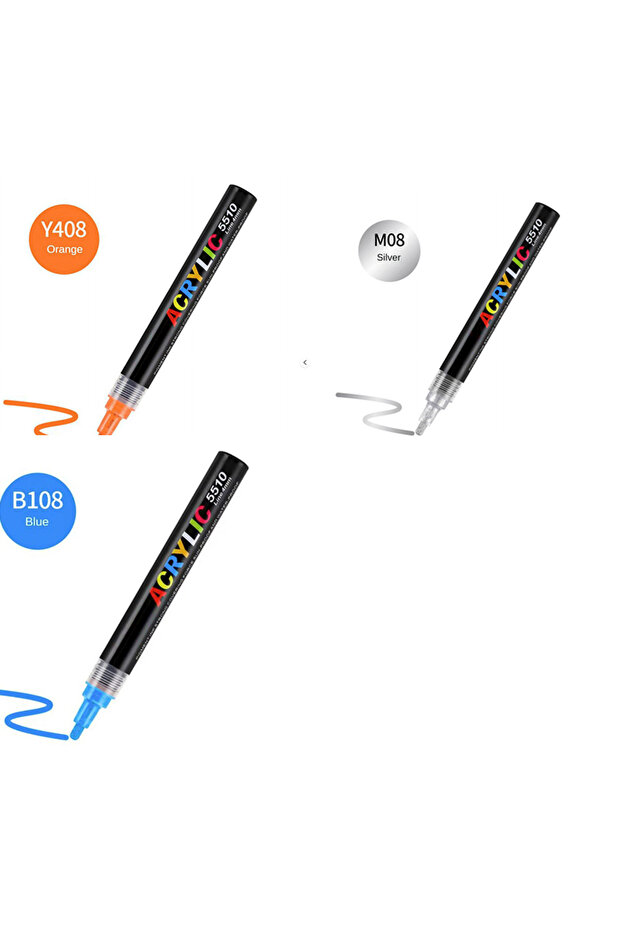 Set of 12 acrylic markers, 2 thin and thick heads, 0.4 mm tip, for various surfaces, quick drying - 13