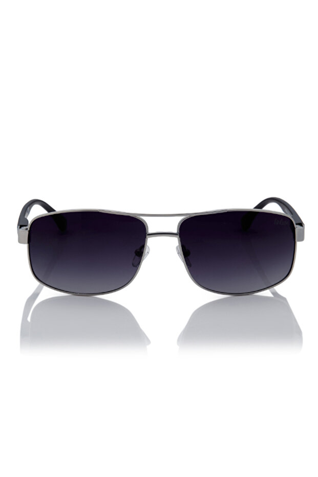 Polarized Sunglasses Silver Frame Gradient Grey Mirror Lens 64mm - LC1203C02