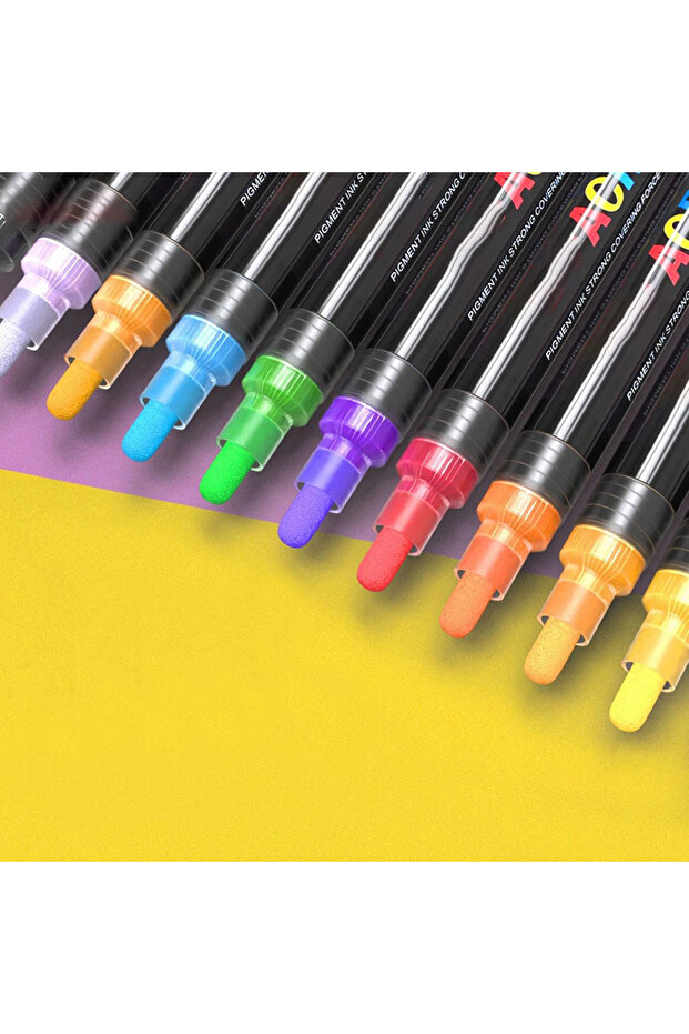 Set of 12 acrylic markers, 2 thin and thick heads, 0.4 mm tip, for various surfaces, quick drying - 6