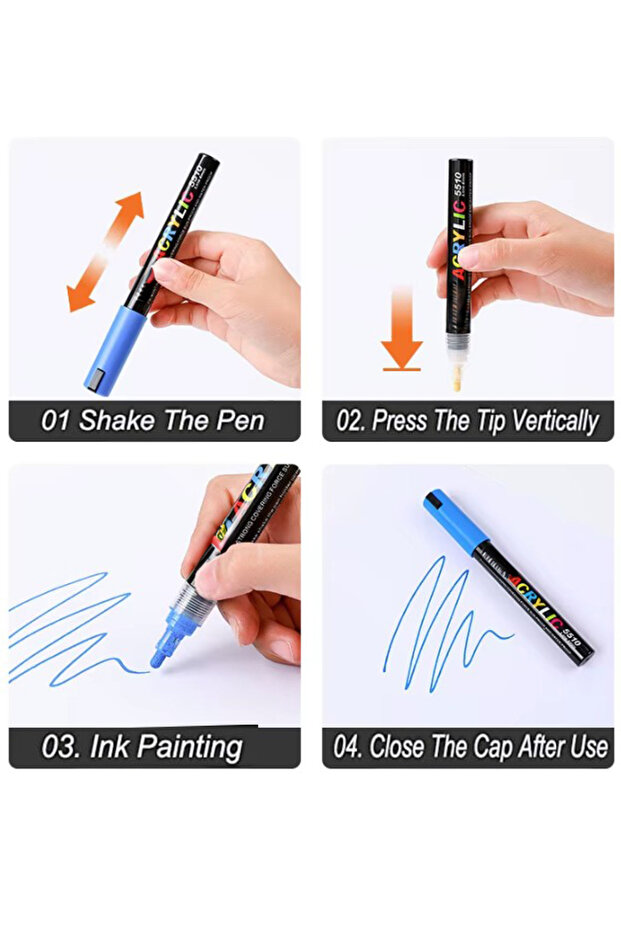 Set of 12 acrylic markers, 2 thin and thick heads, 0.4 mm tip, for various surfaces, quick drying - 5