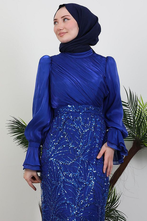 Adelya İşlemeli Kalem Elbise Gece Mavi - 6