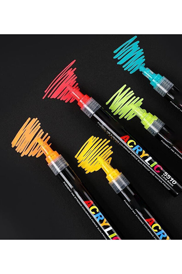 Set of 12 acrylic markers, 2 thin and thick heads, 0.4 mm tip, for various surfaces, quick drying - 3