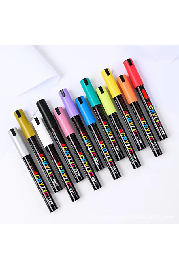 Set of 12 acrylic markers, 2 thin and thick heads, 0.4 mm tip, for various surfaces, quick drying - 1