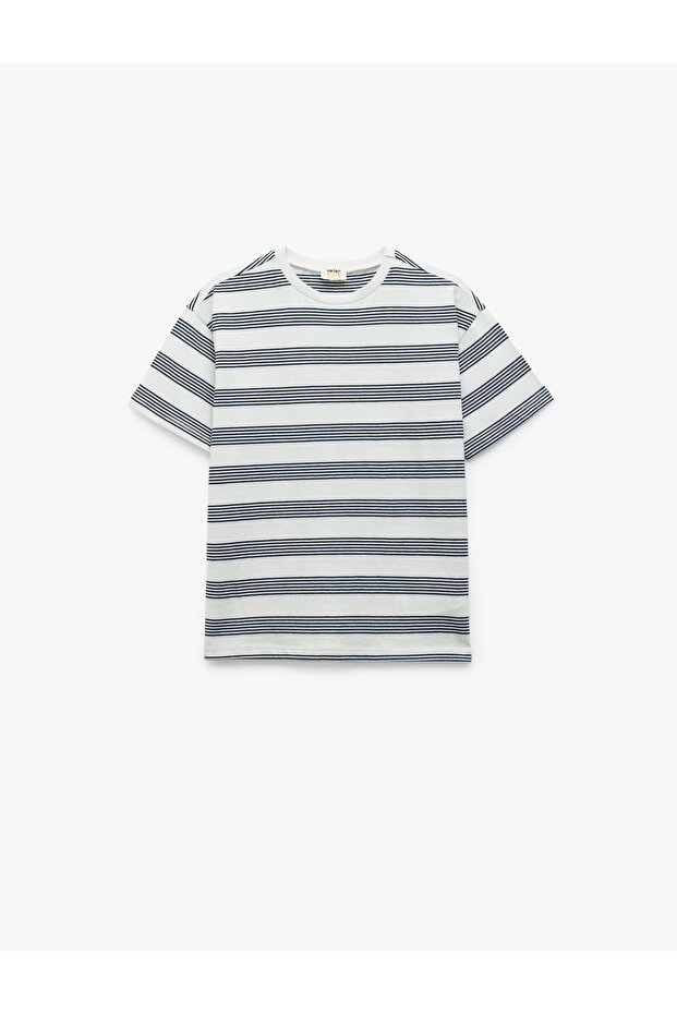 Cotton Short Sleeve Crew Neck Striped Oversize T-Shirt