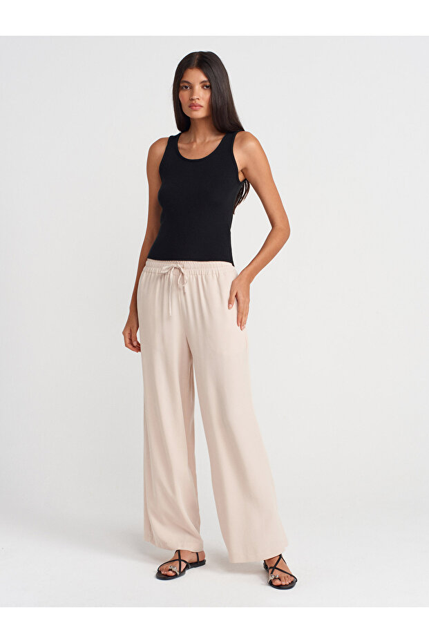71623 Geniş Paça Pantolon-Bej - 1