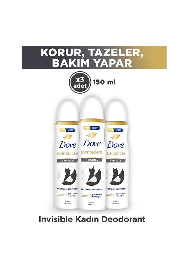 Kadın Sprey Deodorant Advanced Care Invisible 72 Saat Koruma 150 ml X3 - 1