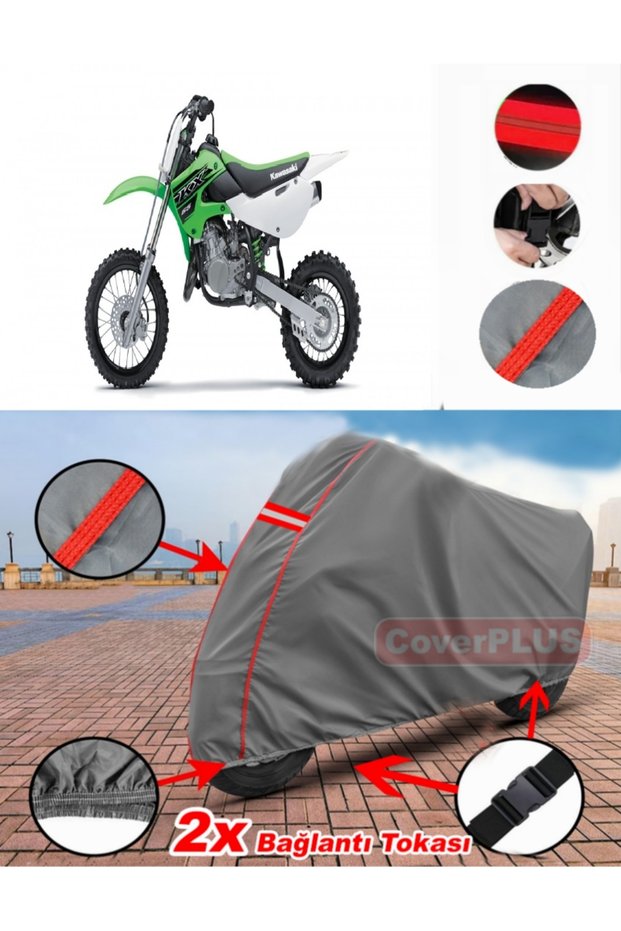Kawasaki Kx 65 Tarpaulin Motor Tarpaulin Motorbike Cover Tent Red Stitched Gray