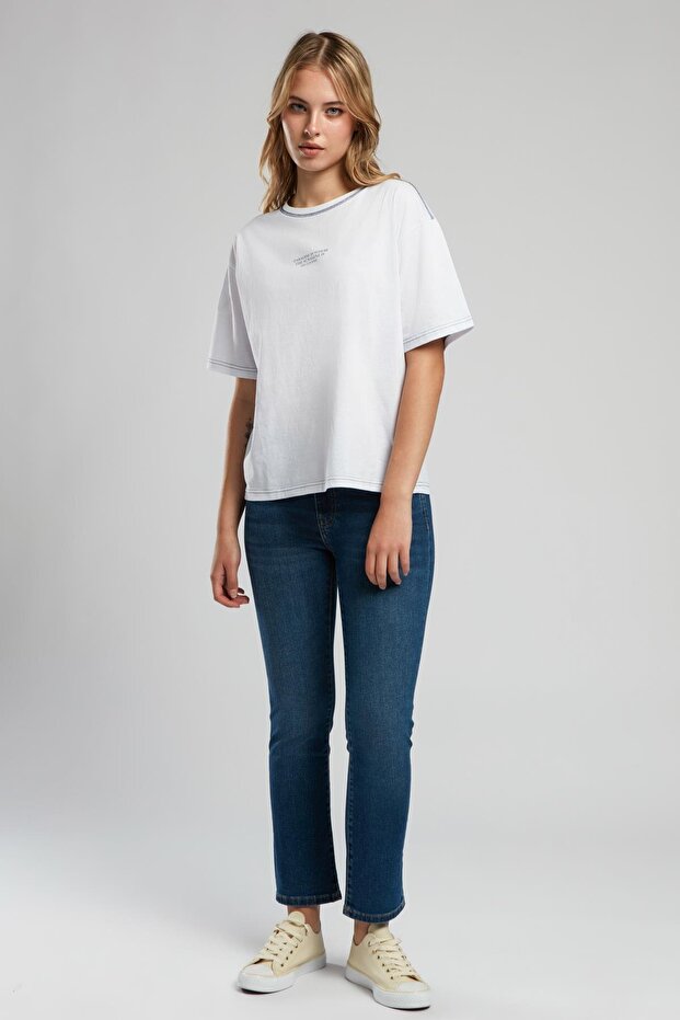 Karbe Women's 100% Cotton O-Neck T-Shirt Ecru-L