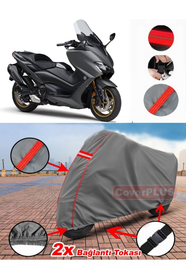 Yamaha Tmax 500 Tarpaulin Motor Tarpaulin Motorcycle Cover Tent Red Stitched Gray