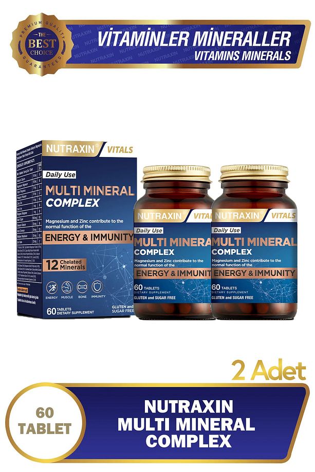 Multi Mineral Complex 60 Tablet Magnezyum, Kalsiyum, Çinko, Demir, İyot, Krom 2 adet - 1