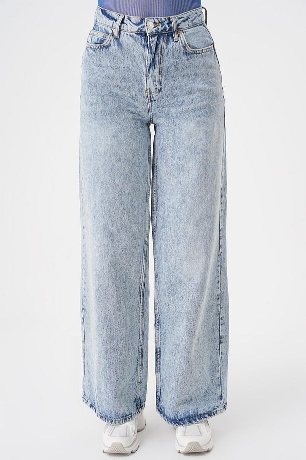 Açık Mavi Yuksek Bel Wide Leg Jean - 5
