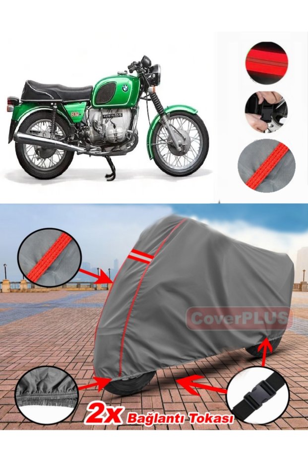 Bmw R 60-6 Tarpaulin Motor Tarpaulin Motorcycle Cover Tent Red Stitched Gray