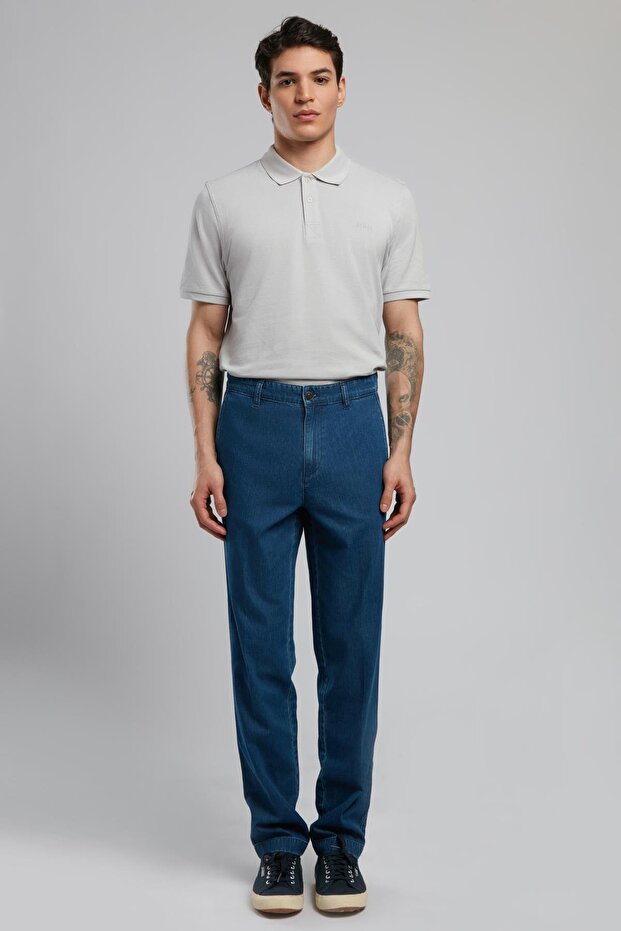 Chase Normal Waist Slim Fit Straight Leg 100% Cotton Blue Men's Jeans