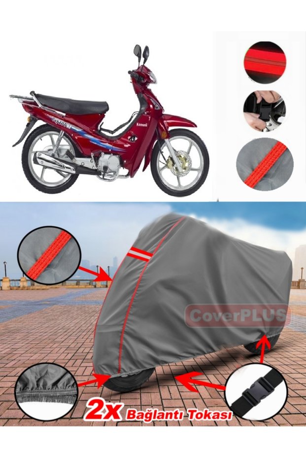 Kanuni Cup 100 S Tarpaulin Motor Tarpaulin Motorcycle Cover Tent Red Stitched Gray