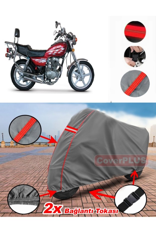 Kuba Kb150-9 Tarpaulin Motor Tarpaulin Motorcycle Cover Tent Red Stitched Gray