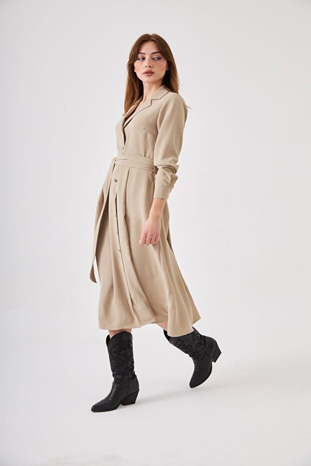 Bej Gömlek Elbise - 2