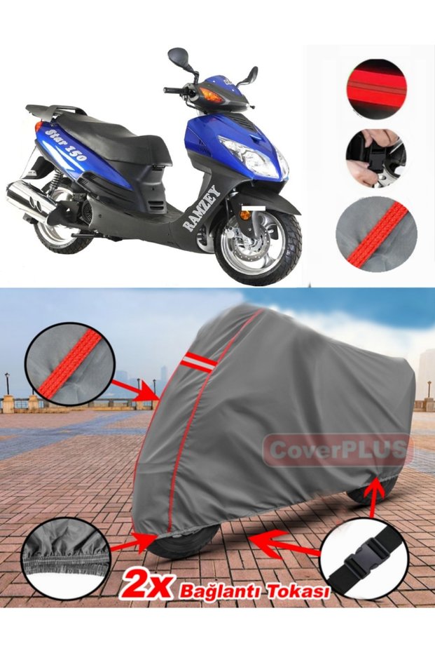 Ramzey Rmz 100-C Tarpaulin Motor Tarpaulin Motorcycle Cover Tent Red Stitched Gray