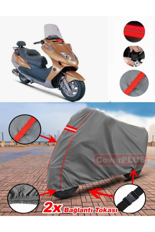 Steel Motor Tiger 150 Tarpaulin Motor Tarpaulin Motorcycle Cover Tent Red Stitched Gray