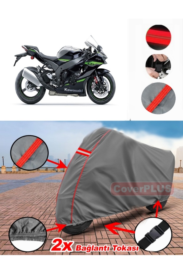 Kawasaki Ninja Zx-10R Tarpaulin Motor Tarpaulin Motorbike Cover Tent Red Stitched Gray