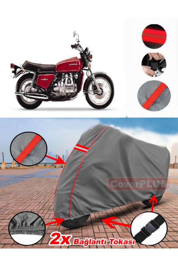 Honda Goldwing Gl 1000 Tarpaulin Motor Tarpaulin Motorcycle Cover Tent Red Stitched Gray