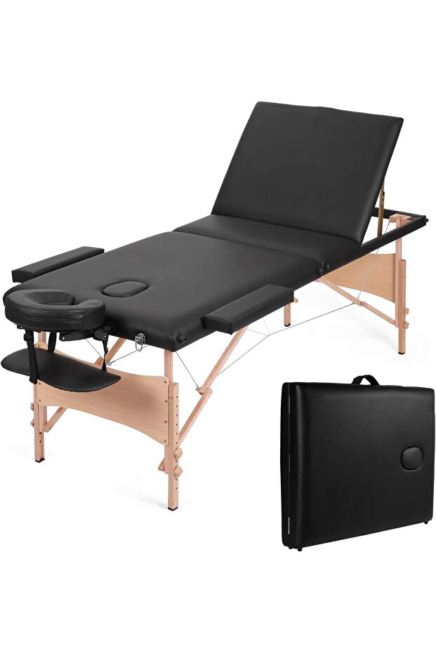 Massage Table Folding Massage Table Height Adjustable Professional Spa Bed 3-Piece with Carry Bag