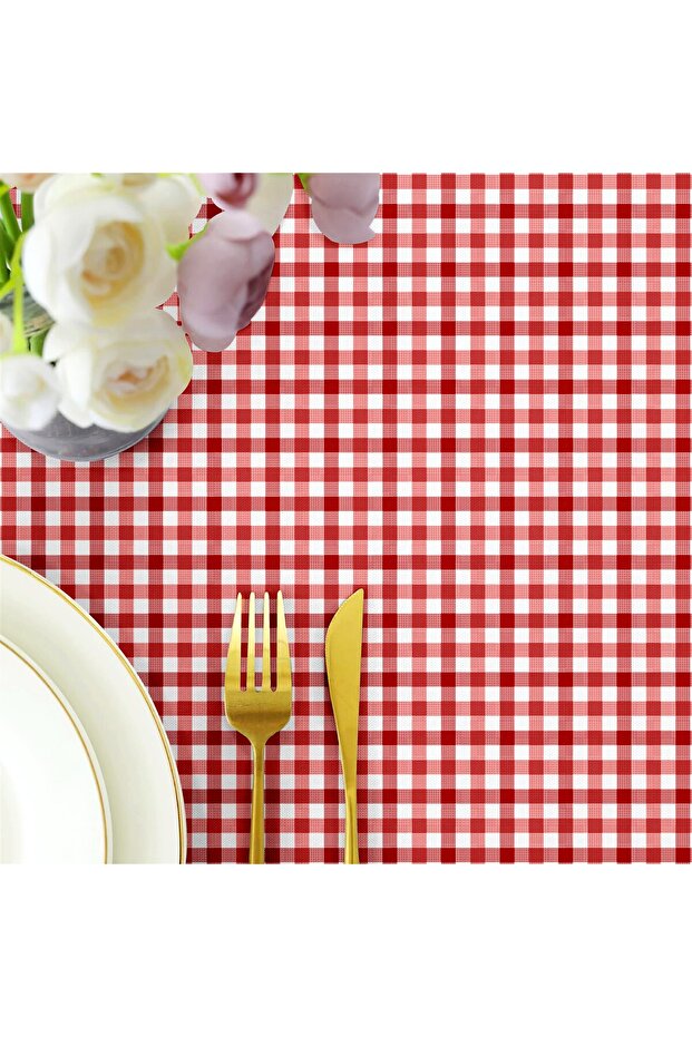 Față de masă Gingham Red Liquid Proof, rezistentă la pete - 3