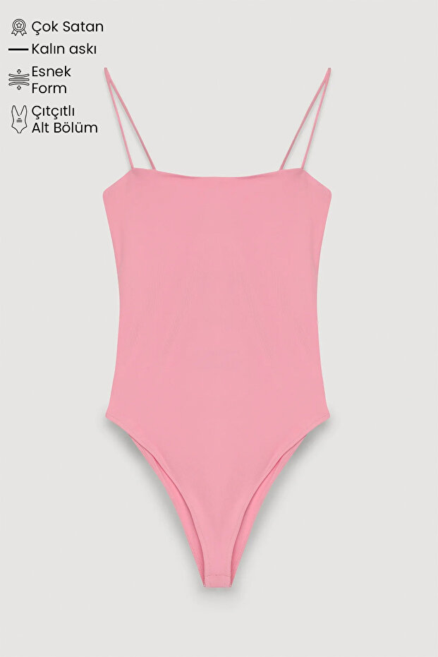Askılı Bodysuit Pembe - 1