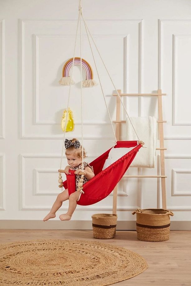 Rüya Ahşap Bebek Hamak %100 Pamuklu Ev Tipi Tavan Salıncak - 1