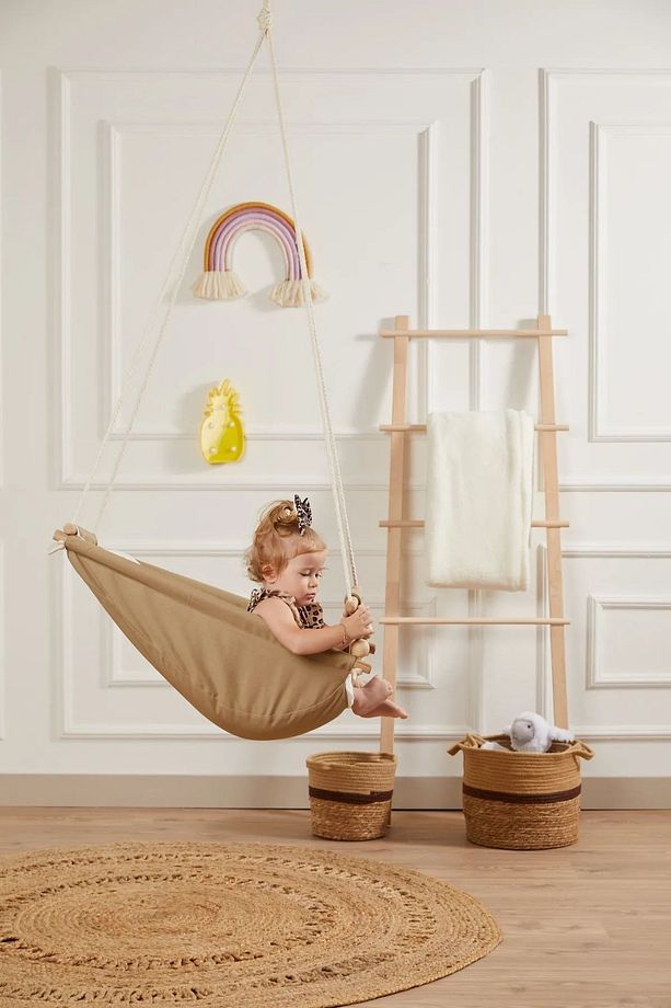Rüya Ahşap Bebek Hamak %100 Pamuklu Ev Tipi Tavan Salıncak - 1