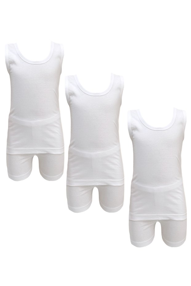 3 - Pieces Boy's Cotton Vest Undershirt and Short underwear set white