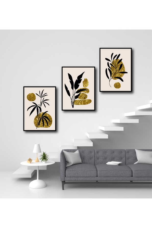 Gilded Plants Trilogy Decorative Frame Look 3-Piece Set Mdf Table