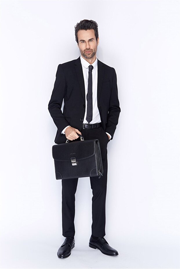 Black Leather Briefcase - 255 2 Model - 2