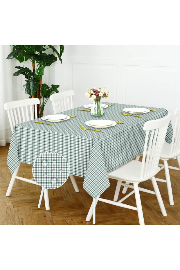 Canvas Gingham Water Green Liquid Proof Stain Resistant Table Cloth